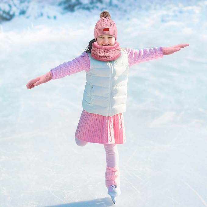 2-Set Toddler Winter Hat, Scarf & Gloves – Warm Knit Set for Girls & Boys (Ages 1–10, Purple/Pink)