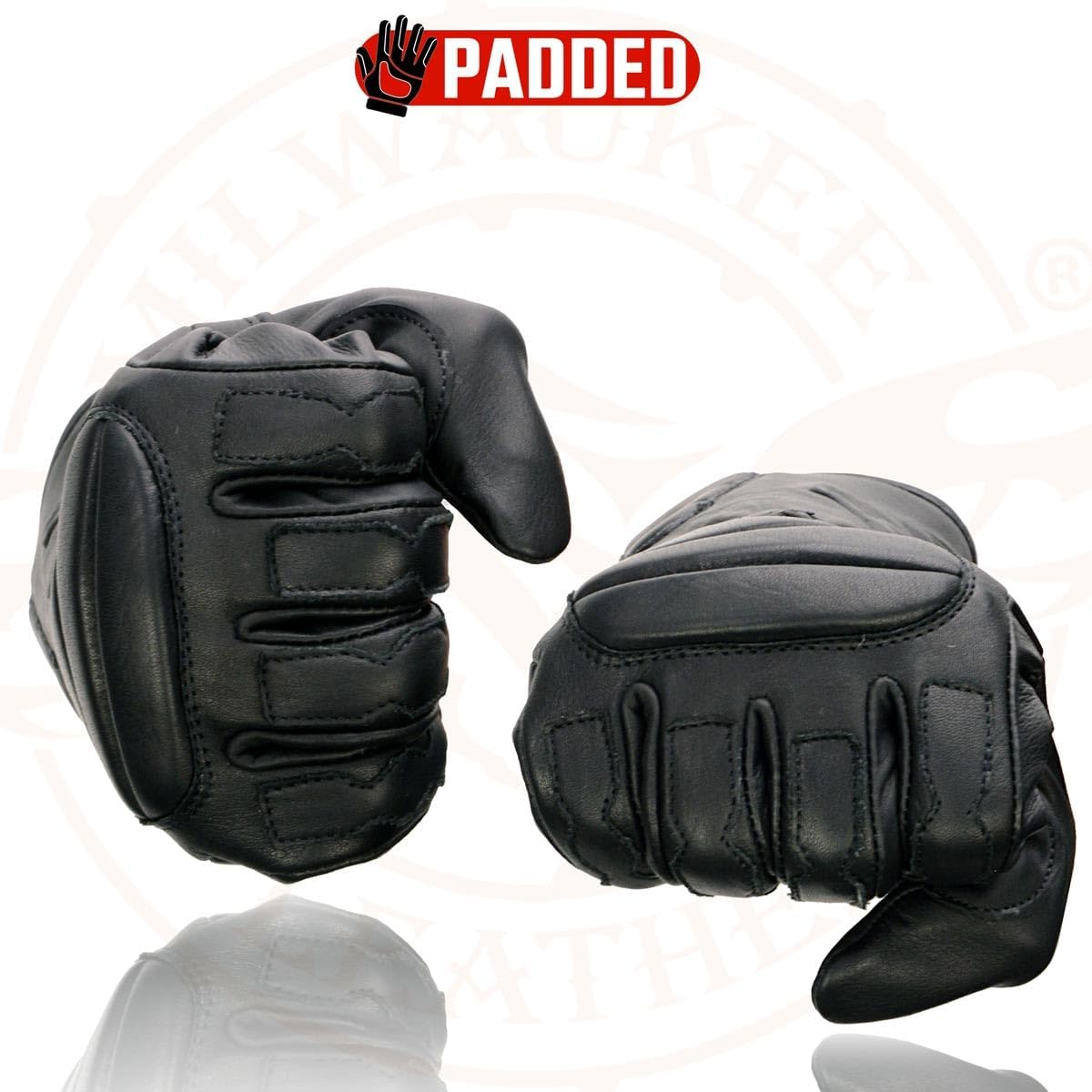 SH451 Men's Black Leather Racing Gloves with Padding