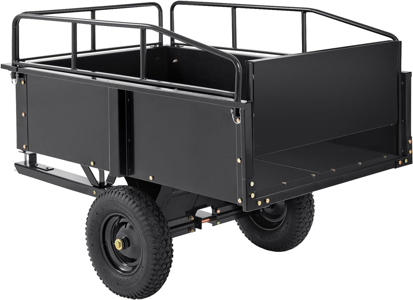 Heavy-Duty ATV Steel Dump Cart – 750 lb Capacity, 15 Cu. Ft. Garden Utility Trailer with Removable Sides