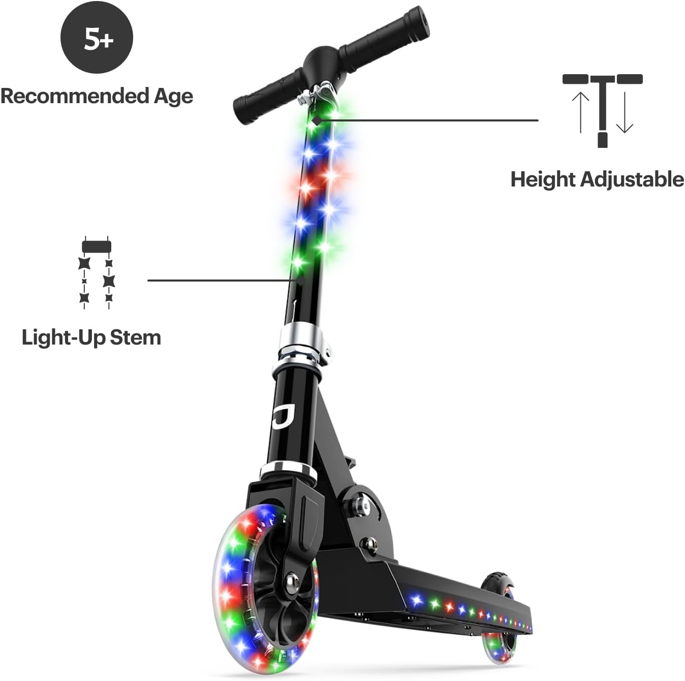 Light-Up 2-Wheel Kick Scooter with Adjustable Handlebar for Ages 5+