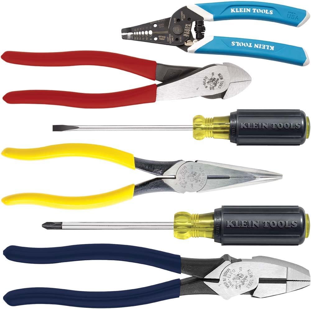 6-Piece Hand Tool Kit for Electricians: 2 Screwdrivers, 3 Pliers, Wire Stripper & Cutter