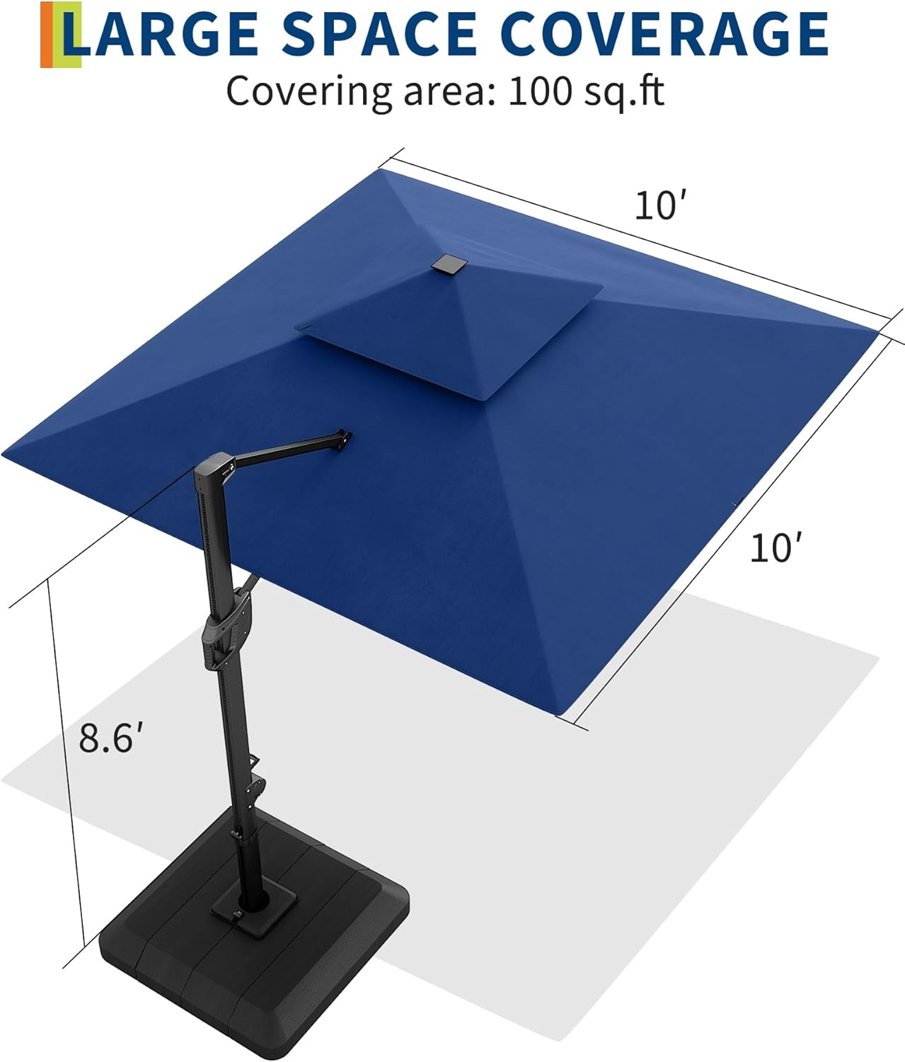 10' Heavy Duty Cantilever Patio Umbrella with Solar LED Lights