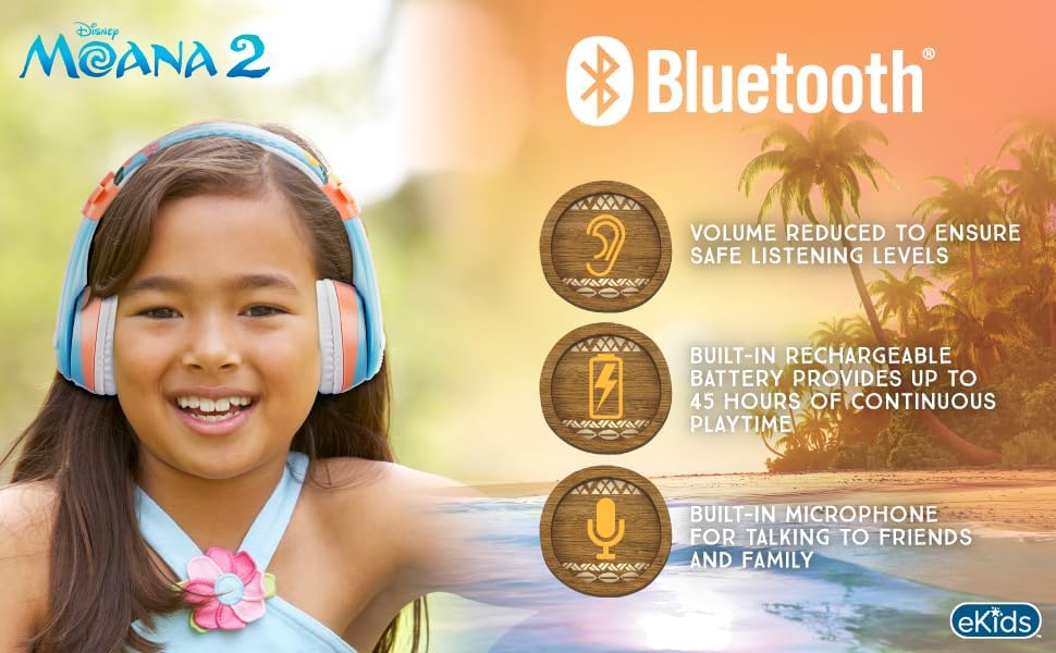 Moana 2 Bluetooth Headphones for Kids – Wireless Headphones for School, Home & Travel