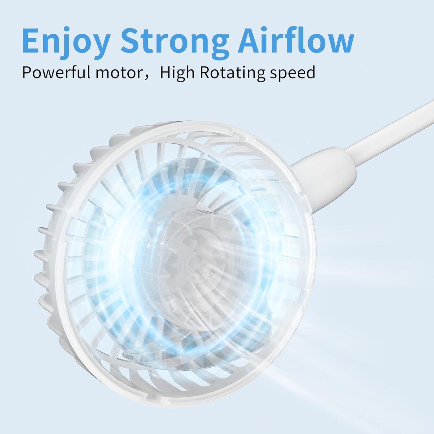 HandFan Rechargeable Neck Fan – 5000mAh Portable Fan with 6 Speeds & Flexible 360° Neck – White
