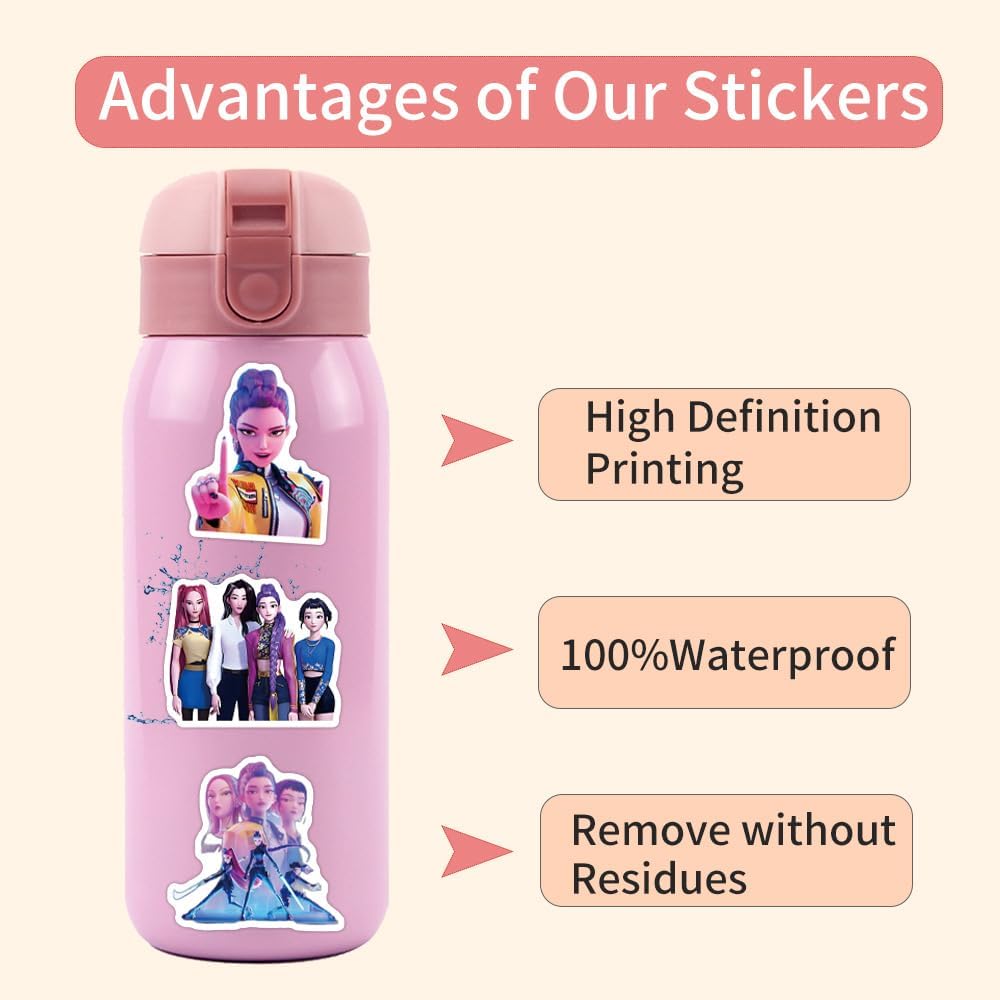 Demon Hunters Waterproof Stickers (55 PCS) – Vinyl Decals for Luggage, Skateboard, Water Bottle, Bicycle & DIY Crafts