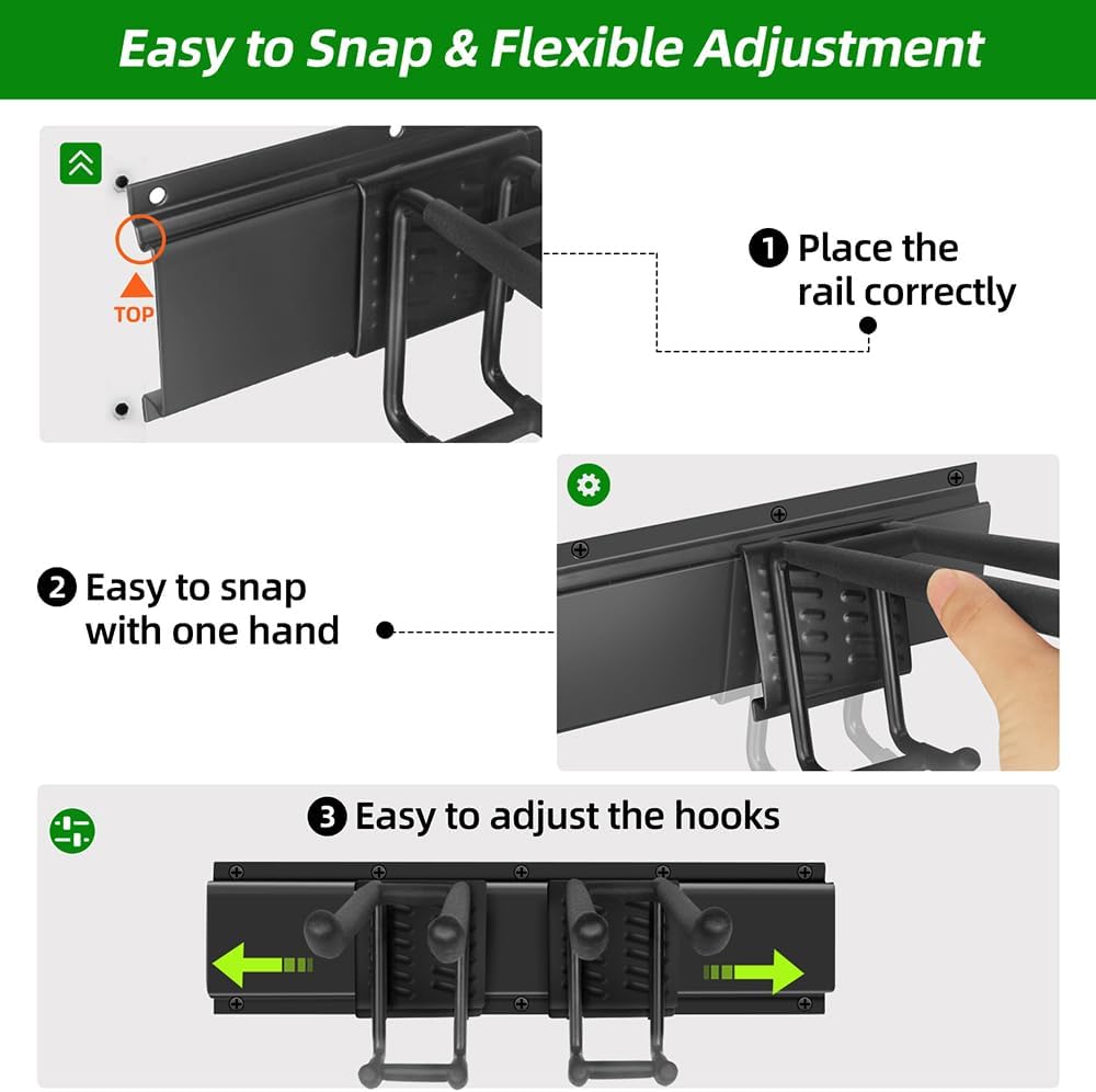 48" Garage Tool Organizer Wall Mount – Heavy-Duty Rail Rack with 6 Double-Layer Hooks for Yard Tools & Shovels