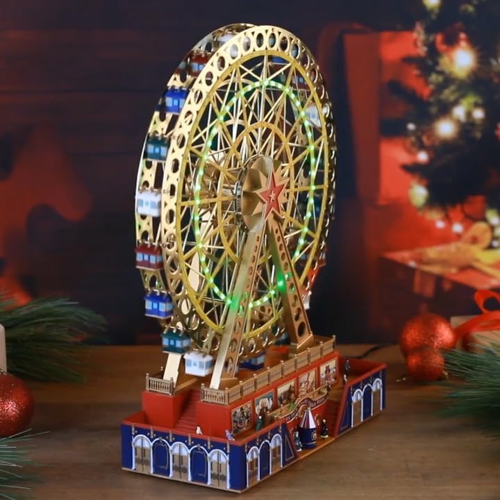 15-Inch Gold Ferris Wheel Christmas Decoration - Animated Musical Display with LED Lights and 50 Songs