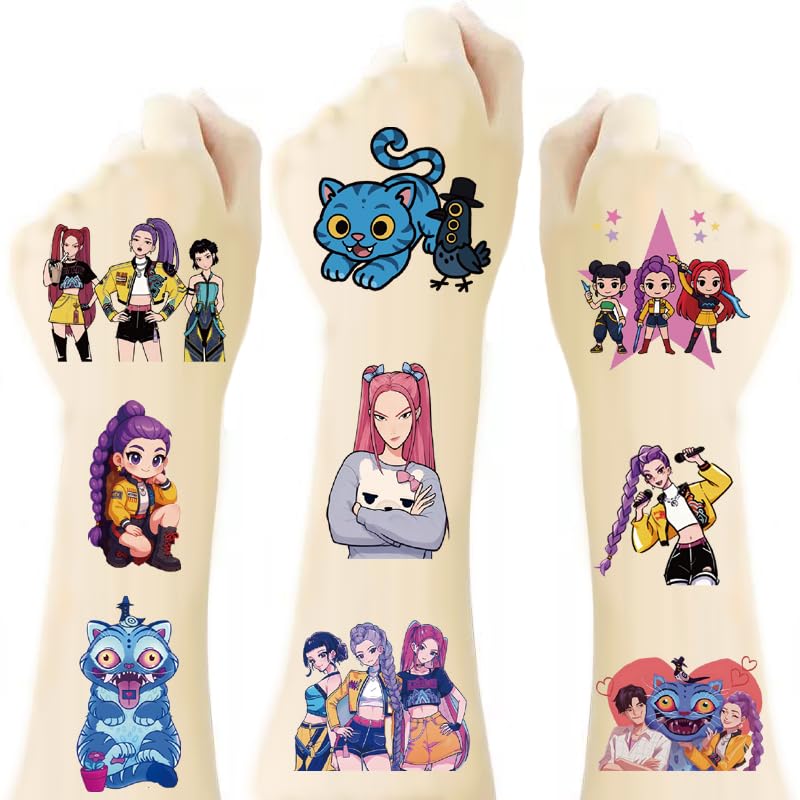 Korean Idol Demon Hunters Temporary Tattoos (40 PCS) – Cartoon Party Favors for Kids, Fans, Birthdays & Class Prizes