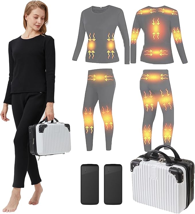Women’s USB Heated Thermal Underwear Set – Electric Long Johns with Power Bank for Skiing & Outdoor Sports