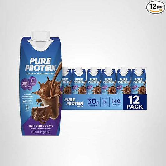 Pure Protein Chocolate Shake – 30g Protein, Keto-Friendly, 11oz Bottles (12 Pack)