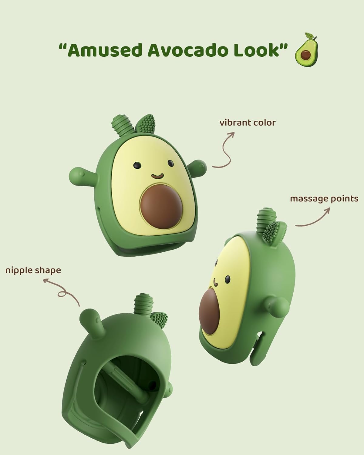 Silicone Avocado Teething Mitten – BPA-Free Anti-Drop Baby Chew Toy (3+ Months)