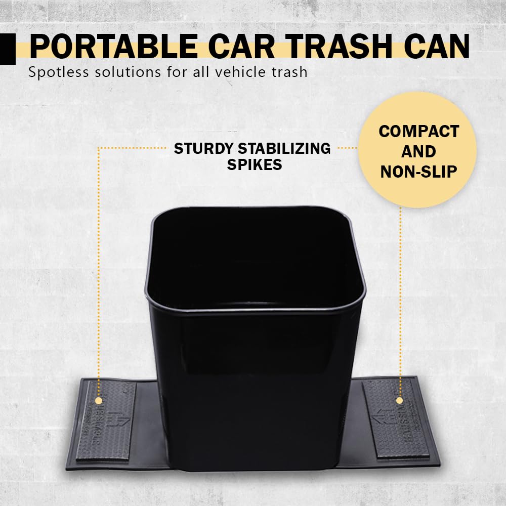 Car Trash Can with Stability Wings – Leakproof Portable Auto Garbage Bin for Cars, SUVs & Trucks – Black Large