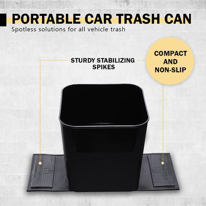 Car Trash Can with Stability Wings – Leakproof Portable Auto Garbage Bin for Cars, SUVs & Trucks – Black Large