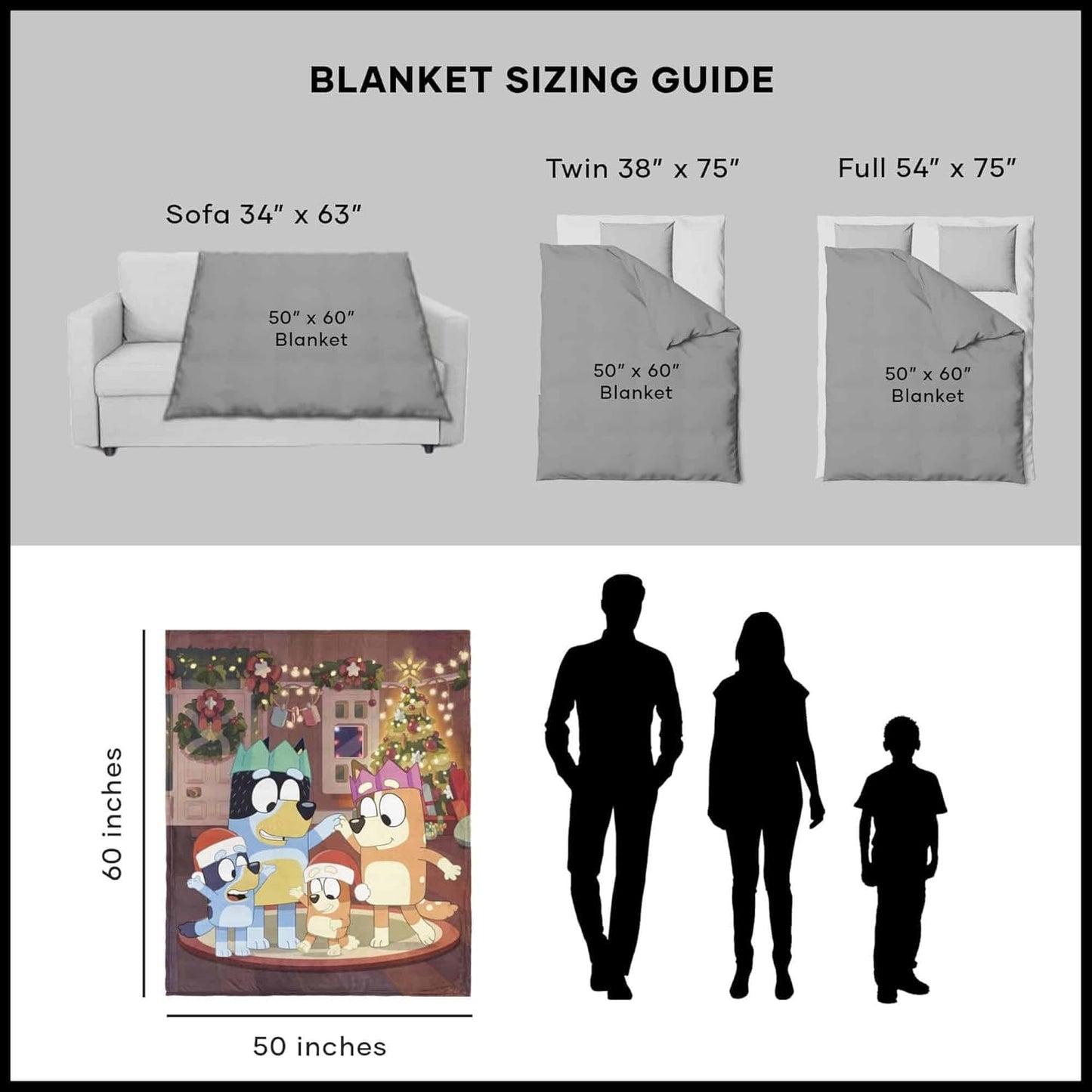 Bluey Silk Touch Sherpa Throw Blanket, Family Christmas, 50" x 60"