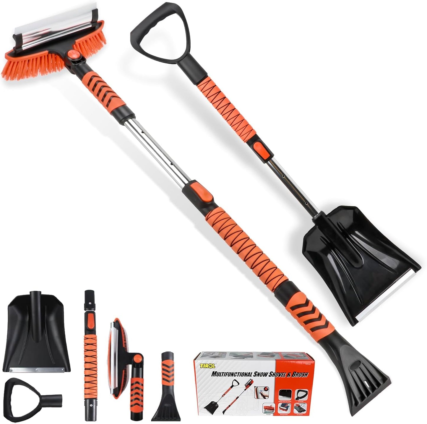 42" Extendable Snow Brush & Ice Scraper – Pivoting Head, Foam Grip, Emergency Shovel for Cars & SUVs