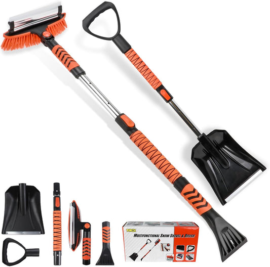 42" Extendable Snow Brush & Ice Scraper – Pivoting Head, Foam Grip, Emergency Shovel for Cars & SUVs