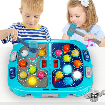 Whack Mole Game for Toddlers Interactive Educational Toys with Sound and Light, PK Mode with 2 Hammers