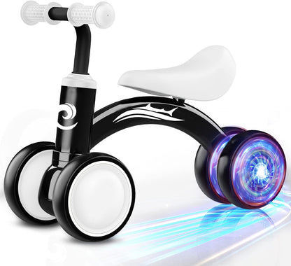 Baby Balance Bike – Colorful Light-Up No-Pedal Bike with 4 Silent Wheels & Soft Seat (Ages 10–36 Months)