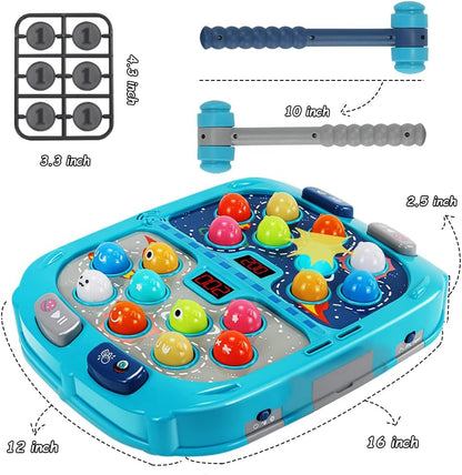 Whack Mole Game for Toddlers Interactive Educational Toys with Sound and Light, PK Mode with 2 Hammers