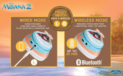 Moana 2 Bluetooth Headphones for Kids – Wireless Headphones for School, Home & Travel