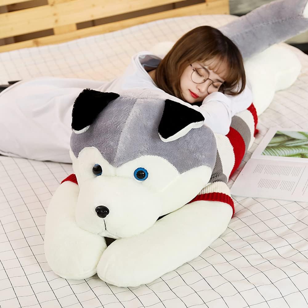Soft Stuffed Husky Long Pillow Cartoon Animal Doll Sleeping Pillow Cushion