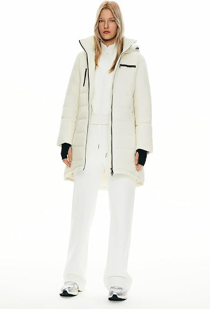 Women’s Long Hooded Down Jacket – Warm Quilted Puffer Coat, Slim Fit Winter Outerwear
