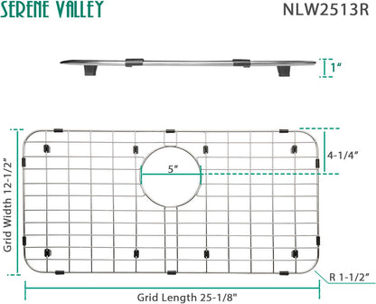 25-1/4" x 12-1/2" Sink Grid with Rear Drain and 1-1/2" Corner Radius