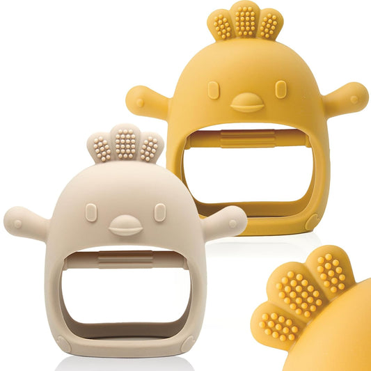 2-Pack Baby Teething Mittens – BPA-Free Silicone Anti-Drop Wrist Teethers (Ginger & Caramel, 3+ Months)