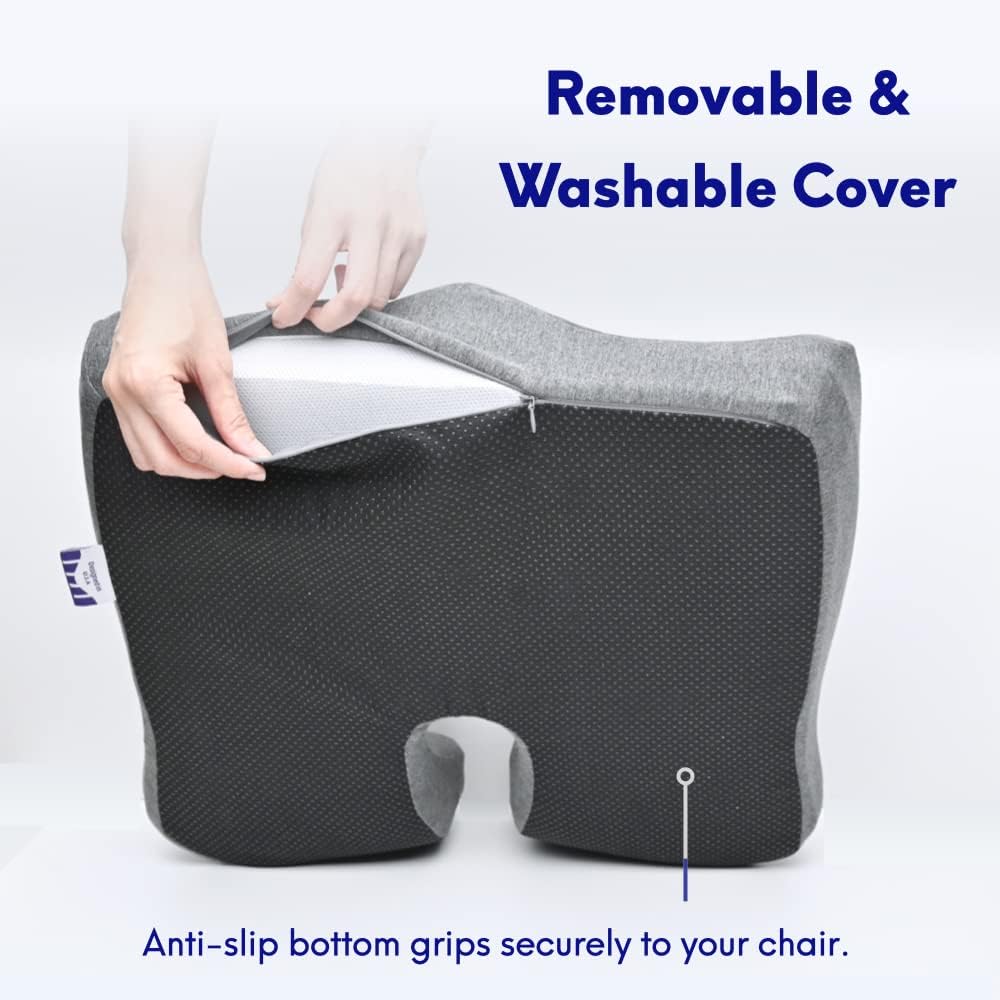 Pressure Relief Seat Cushion – Extra-Dense Memory Foam for Hip & Tailbone Support (Light Grey)