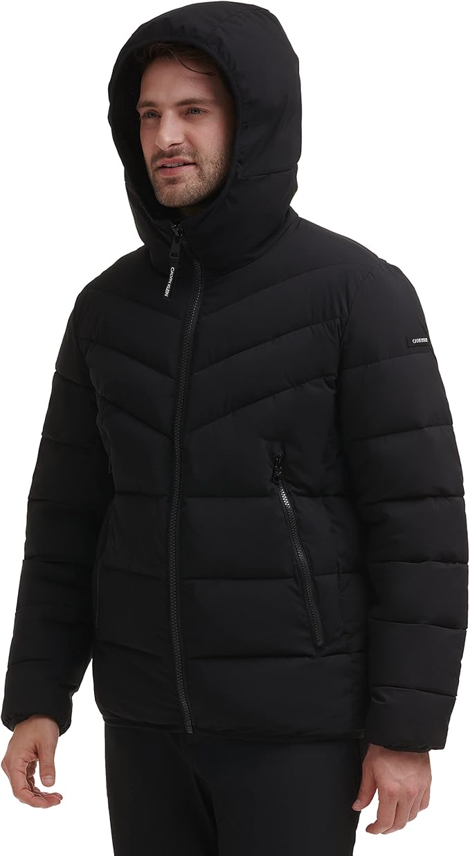 Mens Heavyweight Short Puffer, Large Black