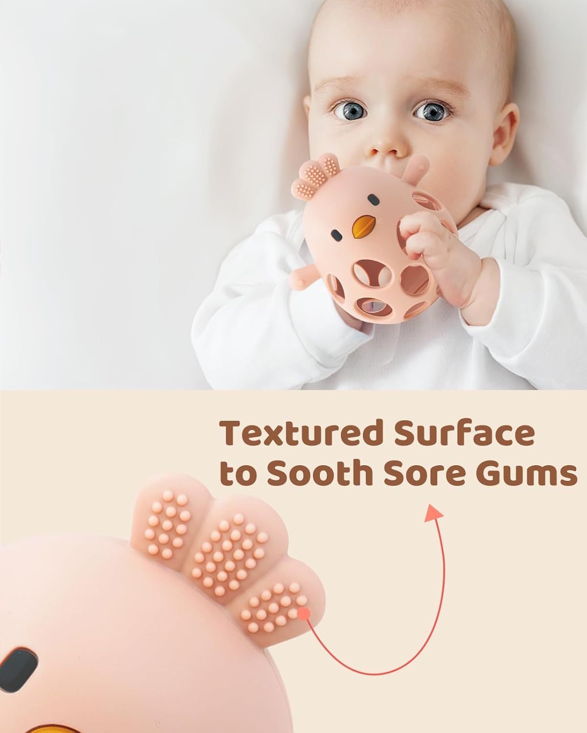 2-in-1 Pink Baby Teething Rattle – Food-Grade Silicone Sensory Teether (BPA-Free, 3–12 Months)