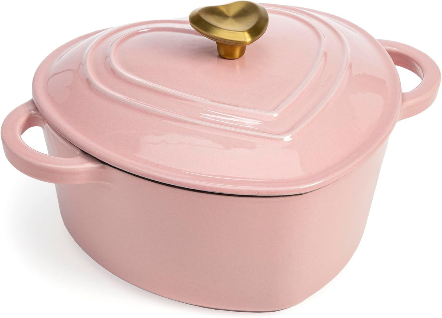 2-Quart Heart-Shaped Enameled Cast Iron Dutch Oven – Oven Safe to 500°F (Pink)