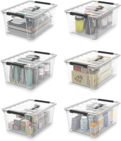 6-Pack Clear Storage Latch Bins - 5-Litre Organizer Boxes with Handles and Lids