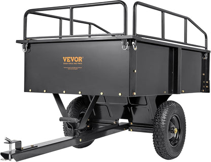 Heavy-Duty ATV Steel Dump Cart – 750 lb Capacity, 15 Cu. Ft. Garden Utility Trailer with Removable Sides