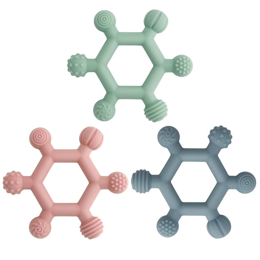 3-Pack Baby Silicone Teethers – BPA-Free Chew Toys for Teething Relief (Green, Blue & Pale Pink, 6–24 Months)