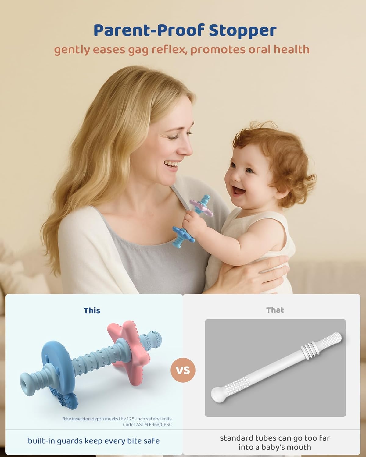 SeaBite Baby Silicone Tube Teether – BPA-Free Sensory Teething Relief (3–12 Months)