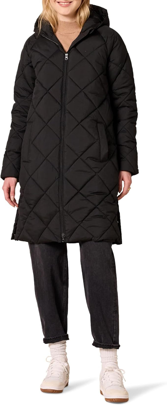 Women’s Heavyweight Puffer Jacket – Diamond Quilted Knee-Length Winter Coat