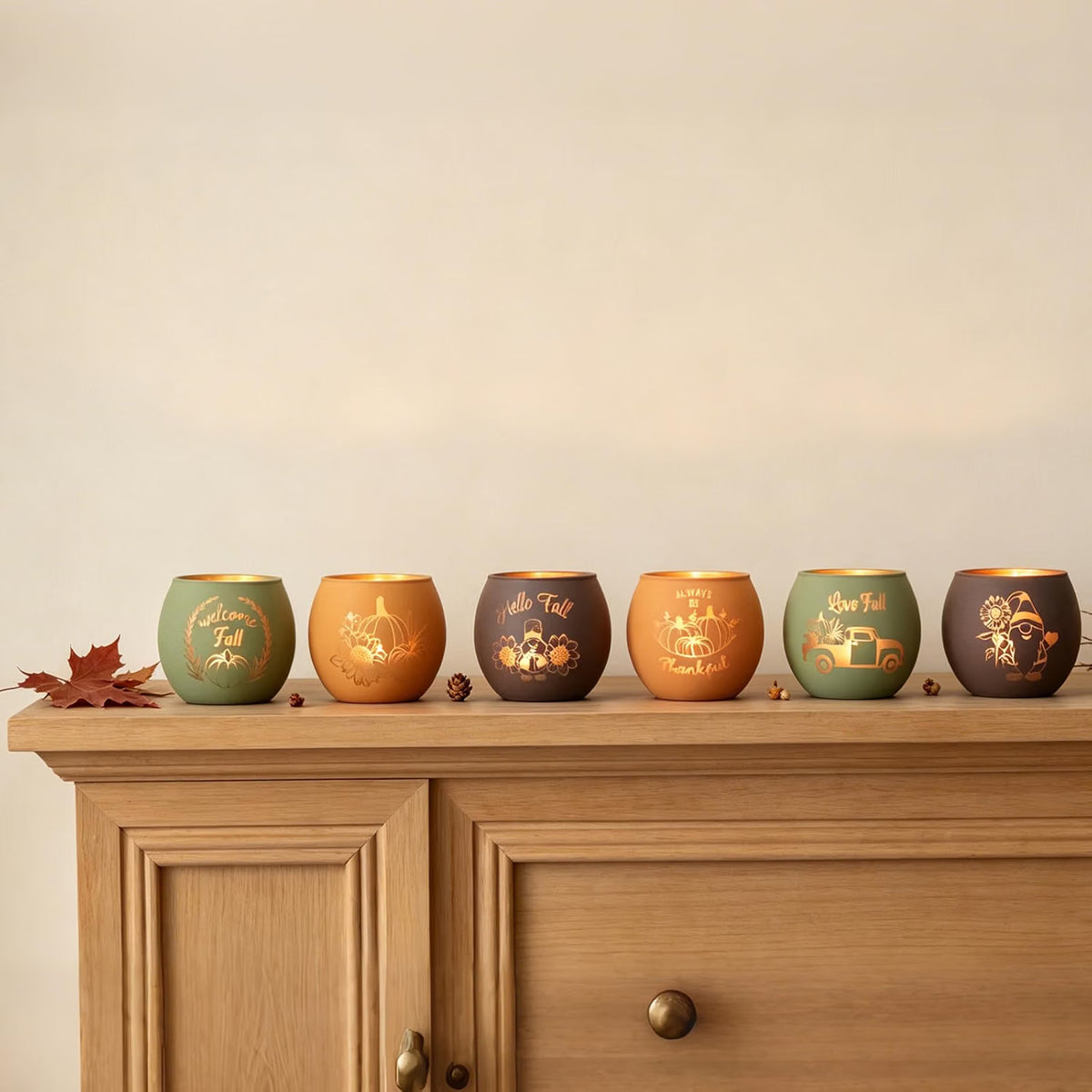 12-Piece Fall Candle Holder Set – Thanksgiving Table Centerpiece Decorations for Autumn Home Décor