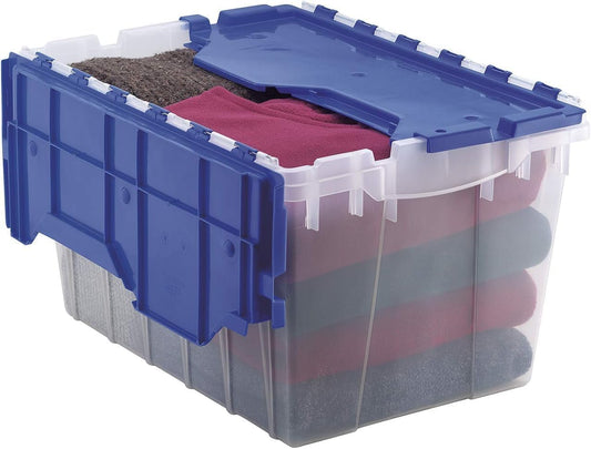 12-Gallon Stackable Plastic Storage Tote with Lid - Clear/Blue (21.5" x 15" x 12.5")