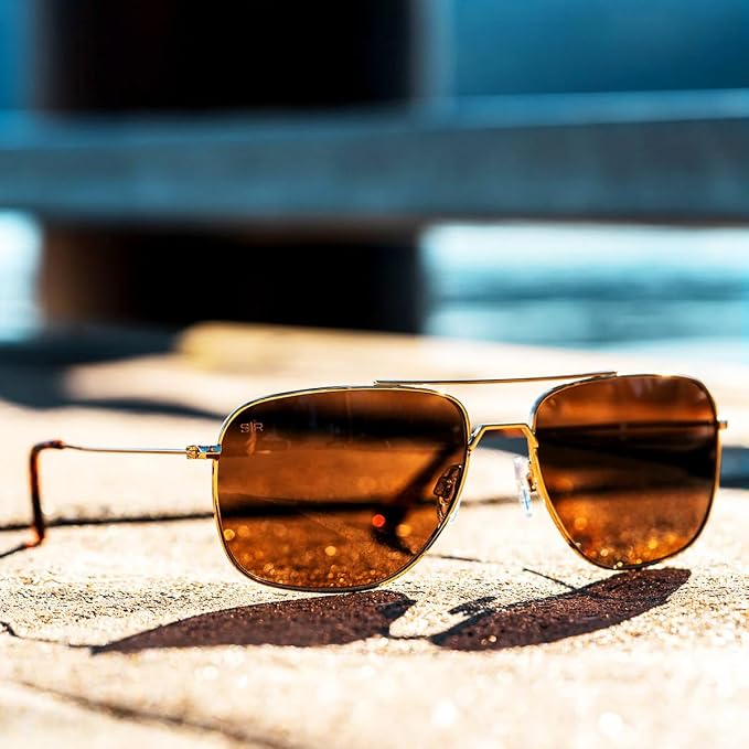 Navigator Amber Gold Polarized Sunglasses – Stainless Steel Unisex Classic Eyewear