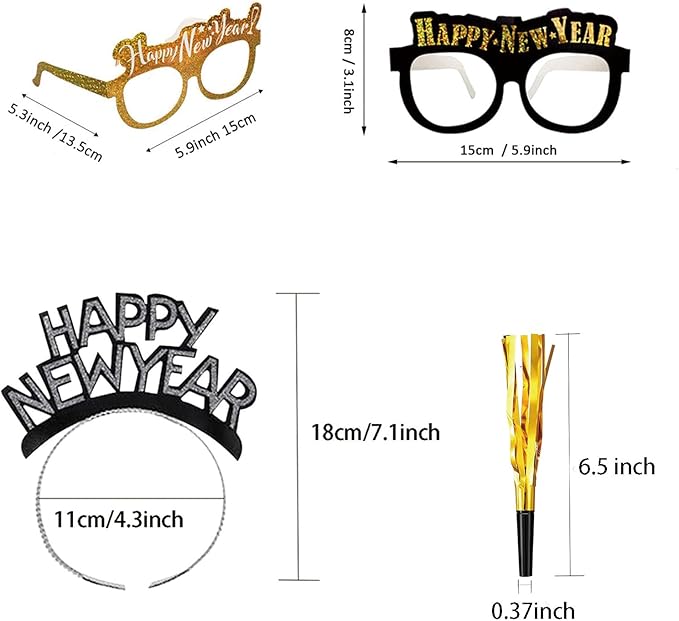 39 Pieces New Year's Eve Party Supplies 2026 - Headbands, Tiaras, and Glasses