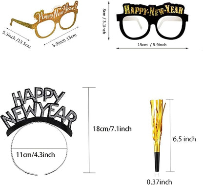 39 Pieces New Year's Eve Party Supplies 2026 - Headbands, Tiaras, and Glasses