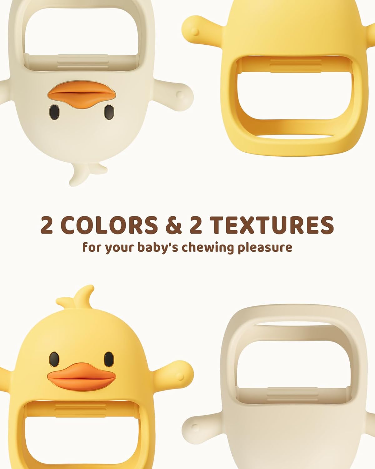 2-Pack Baby Teething Mittens – BPA-Free Silicone Anti-Drop Wrist Teethers (Duckie, 3+ Months)