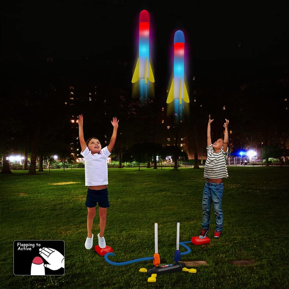 Duel Foam Rocket Launcher – Outdoor Jump Rocket Game with 8 Flashing Rockets (Ages 5–8)