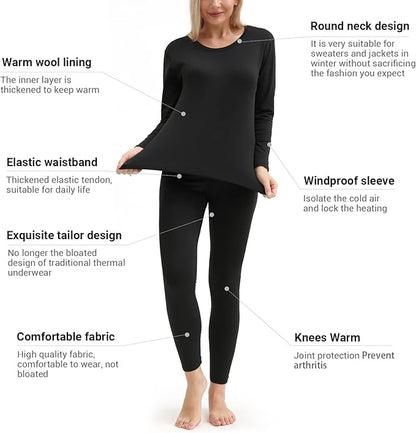 PISIQI Women’s Thermal Underwear Set – Ultra-Soft Long Johns Winter Base Layer, Large