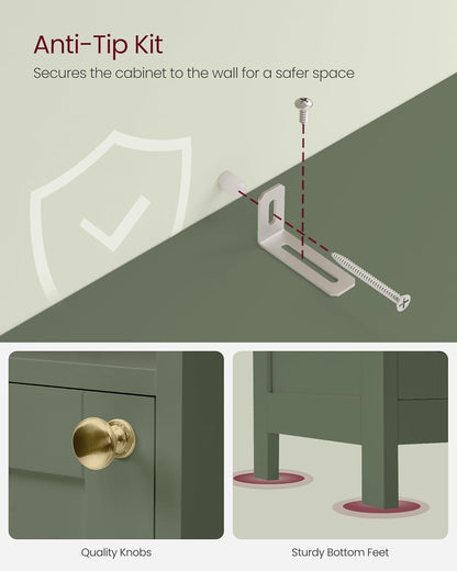 Slim Forest Green Bathroom Cabinet with Lights and Adjustable Shelves