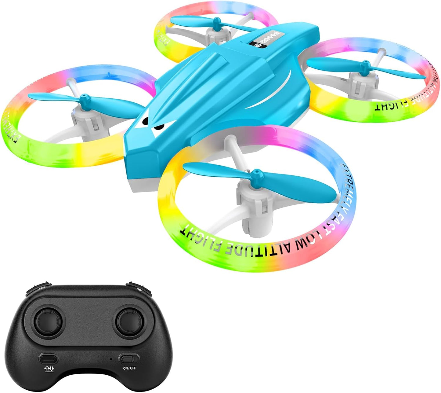 Mini LED Drone for Kids – Indoor RC Drone with 360° Flips, 2 Batteries & One-Key Takeoff (Light Blue)