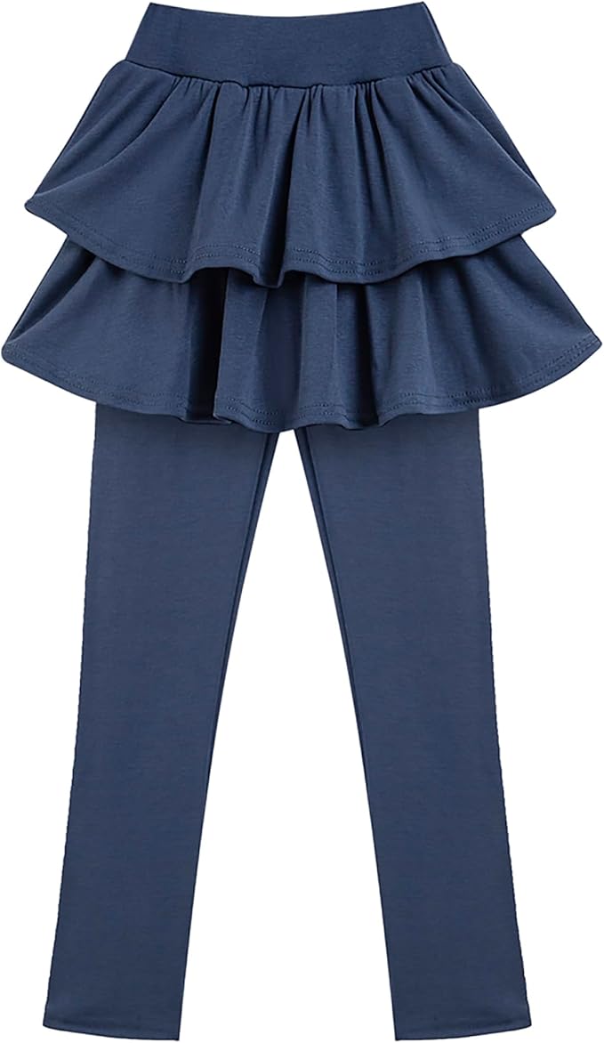 3-Pack Girls’ School Uniform Skirted Leggings – Stretchy Warm Jeggings (Size 4–5T, Navy/Khaki/Light Purple)