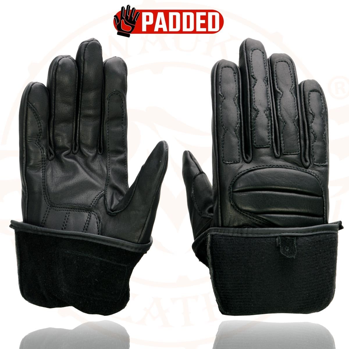 SH451 Men's Black Leather Racing Gloves with Padding