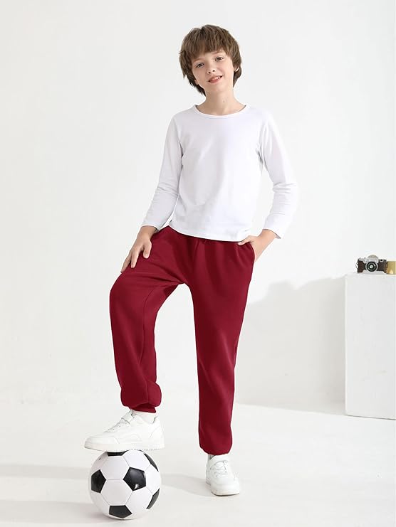 4-Pack Boys’ Fleece Sweatpants – Athletic Jogger Pants with Pockets & Drawstring